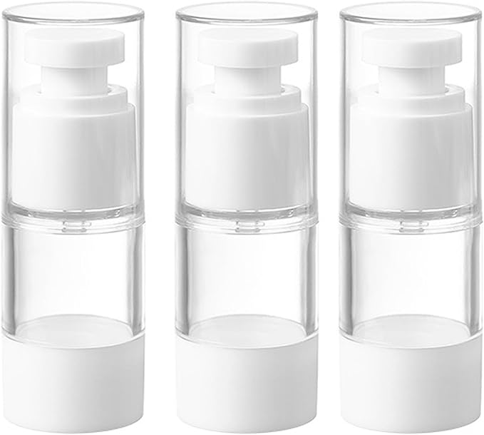 Qeuly 3 Pcs Airless Pump Bottles, 0.5 oz Travel Size Pump Bottles(SN-15) | Refillable, BPA-Free, Leek Proof Lotion Dispensers for Foundation, Moisturizer, Creams, Cosmetic by Qeuly