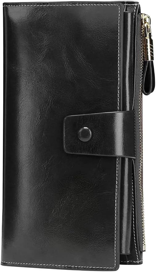 Itslife Womens RFID Blocking Large Capacity Luxury Wax Genuine Leather Wallet Clutch Ladies Card Holder, Black by HOME