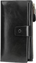 Itslife Womens RFID Blocking Large Capacity Luxury Wax Genuine Leather Wallet Clutch Ladies Card Holder, Black by HOME