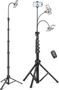 Phone Tripod, 85" Tripod for Cell Phone iPhone with Gooseneck | Aluminum Tripod Stand for Video Recording Photo Vlog, Travel Cellphone Tripod with Remote Compatible with iPhone Android by Nineigh