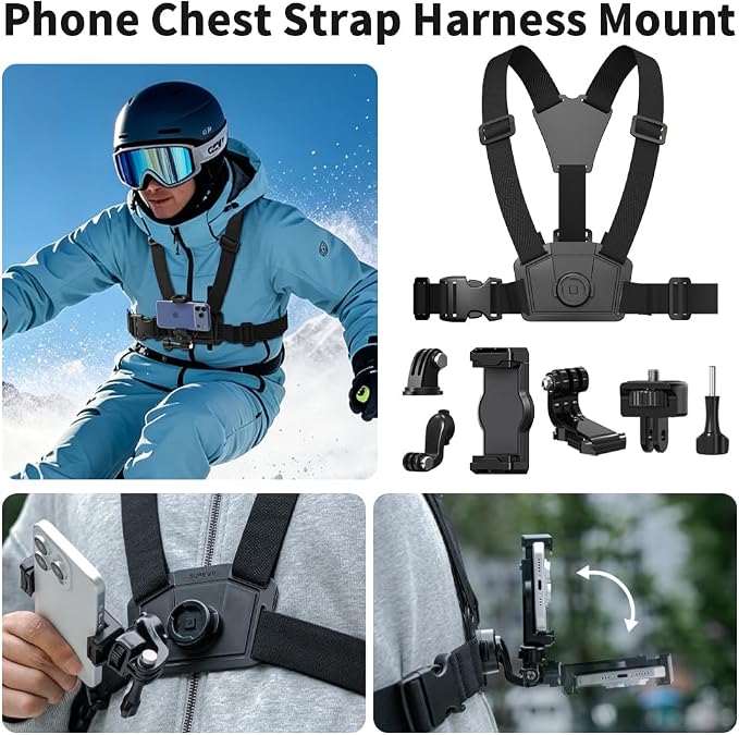 4 in 1 Phone Accessories Kit, Quick Release Head Strap Mount + Chest Mount Harness + Backpack Clip Holder + Palm Strap Kit for POV/VLOG,Cell Phone Clip Compatible with iPhone,Samsung and More Phones - Image 3