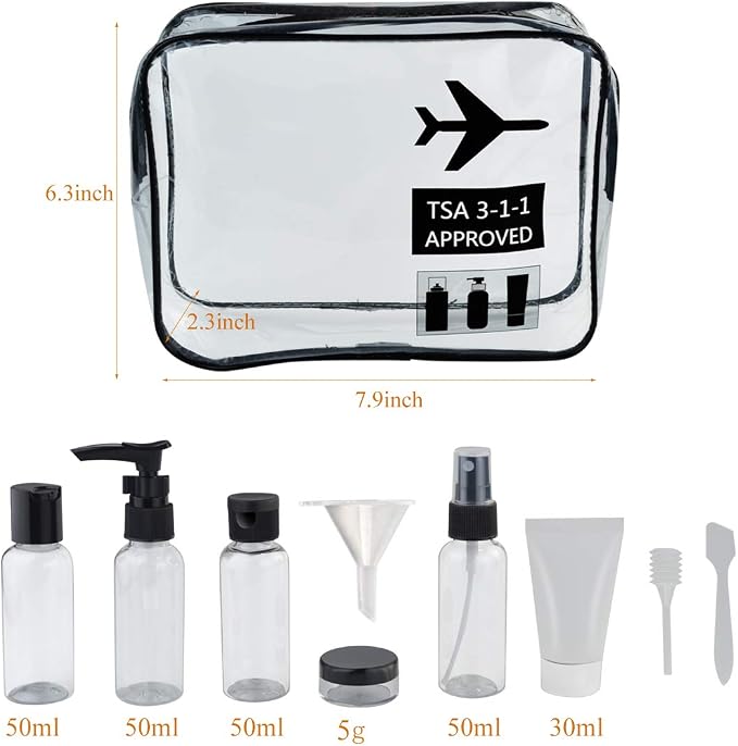 Travel Bottles and TSA Approved Toiletry Bag, Clear Quart Size with Leak-Proof Travel Containers Set Makeup Bag Accessories for Liquids Carry-On Luggage Compliant for Airplaine - Image 3