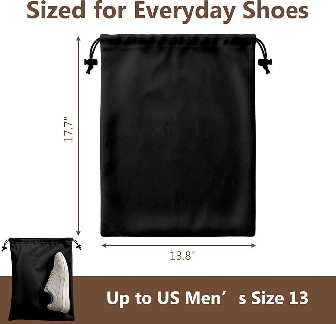 6 PCS Flannel Cloth Shoe Bags for Travel & Packing for Women & Men | 17.7 x 13.8 in | Fits One Pair up to Men's US Size 13 | Drawstring | Dust Resistant | Washable & Reusable | Closet Storage - Image 4