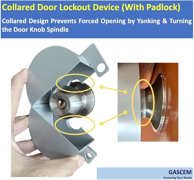 Door Knob Lockout Device (Matt Silver, 1 Padlock). Door Handle Lock - Prevents Doorknobs from Turning and Access to Keyhole. Childproof Door Knob Cover. - Image 3