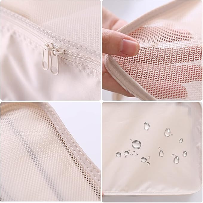 Packing cubes for Travel 6 Set Luggage Organizer Bags Packing Cubes for Suitcases Travel Essentials for Carry on Mesh Suitcase Organizer with Shoe Bag (cream) - Image 2