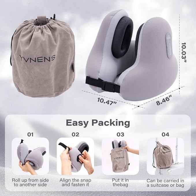 Neck Travel Pillows for Airplanes with Bluetooth, Premium Memory Foam Neck Pillow, Noise Reducing Travel Pillow for Long Flight, Office, Cars, Home, Sleeping and Rest, Gray - Image 4
