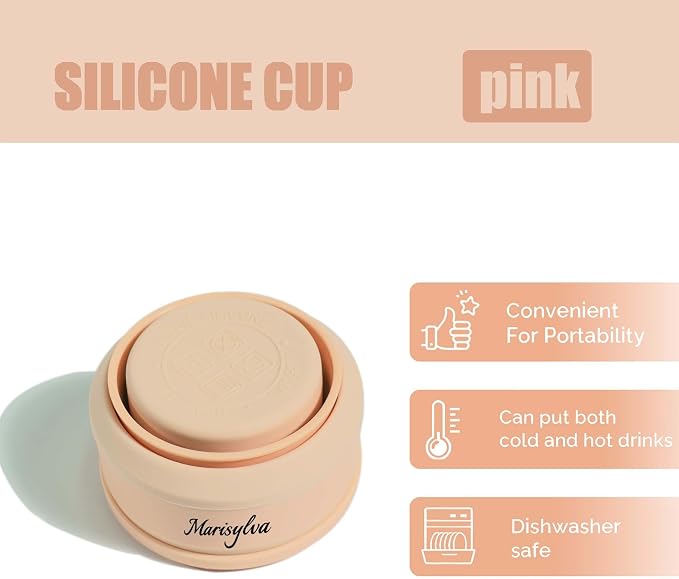 12oz Collapsible Water Bottles, Silicone Foldable Portable Travel Water Bottle, Folding Lightweight Reusable Leakproof for Traveling Camping Hiking Cycling Yoga Sports Pink - Image 2