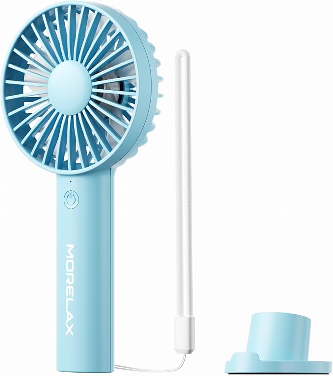 Jancane Handheld Fan, USB Rechargeable Mini Portable Fan with Base, 10H Battery, Strong Wind, Small & Powerful, Cute Design for Travel, Makeup, Girls Women Summer Gift(Light Blue) by Jancane