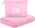 Travel Pillow and Blanket 2-in-1 Set Airplane Pink 60x50 Inch | Plane Packable, Soft Warm and Lightweight Flannel, Hand Luggage Sleeve and Backpack Clip, Plane Flight Car Trips by SINLAND