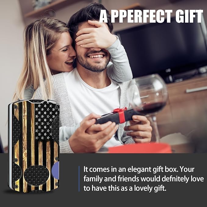 Wood Grain American Flag Slim Aluminum Minimalist Wallet for Men | RFID Metal Wallet, Scratch Resistant & Seamless, Credit Card Holder & Money Clip, Holds up 12 Cards and Cash, Ideal Man Gift - Image 5