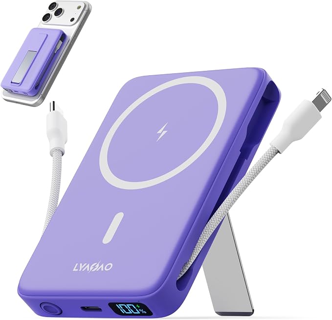 No More Forget Cables! 10000mAh Ultra Slim Magnetic Power Bank, Built-in USB-C & iPhone Cable, 20W Portable Charger with Foldable Stand, for iPhone 17/16/15/14/13/12 Series by Unknown