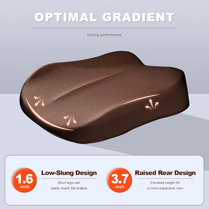 Car Seat Cushion, Ergonomic Memory Foam Auto Seat Boost Mat for Short People Driving, Non-Slip Driver Seats Height Cushion Office Chair Pillow for Tailbone Back Pain Relief (Coffee) - Image 5