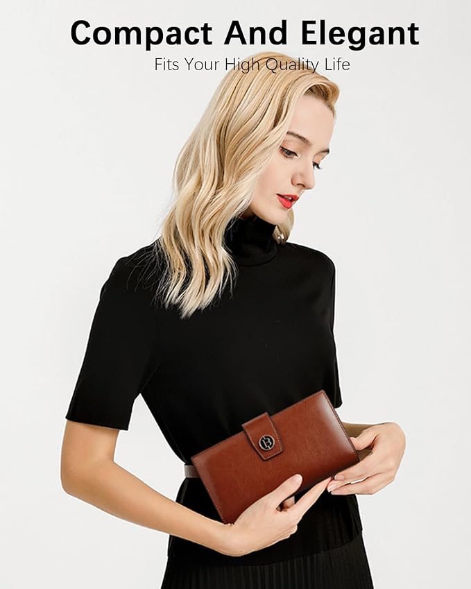 BOSTANTEN Womens Leather Wallet RFID Large Capacity Credit Card Holder | 20 Card Slots, Phone Holder, Zipper Coin Pocket, Clutch Wallet, Long Bifold, Ladies Gifts, Brown - Image 5