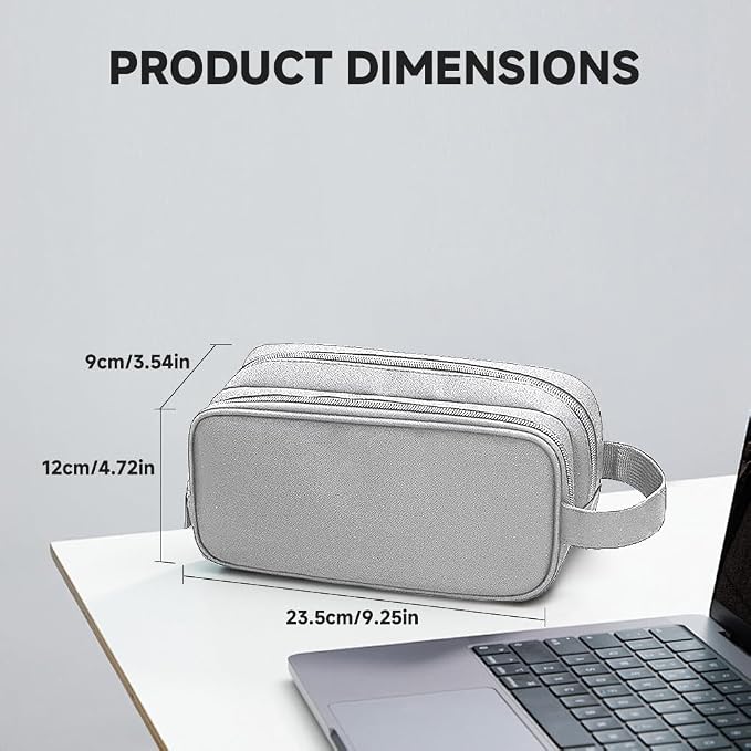Teskyer Double Layer Cable Organizer Bag, Travel Tech Pouch, Light Grey | Elastic Bands Organization, Water Resistant Fabric, Multiple Compartments, Padded Protection, Travel and Office Use - Image 2