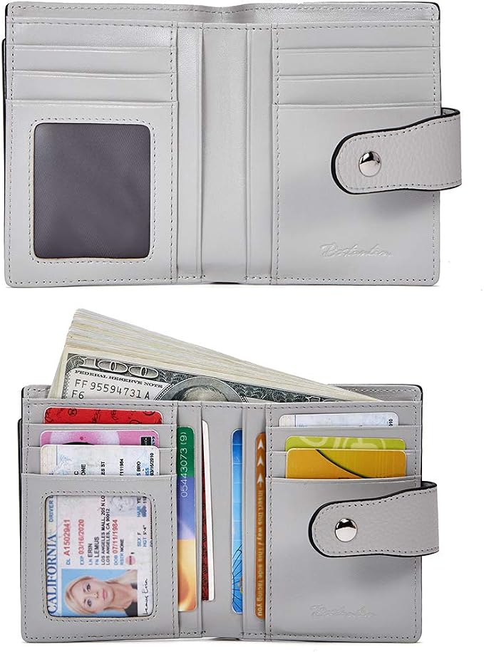 BOSTANTEN Leather Womens Wallet Small RFID Blocking Credit Card Holder | Removable ID Window, Zipper Coin Pocket, Bifold, Minimalist, Fits Small Purses, Daily Use, Ladies Gifts, Grey - Image 4