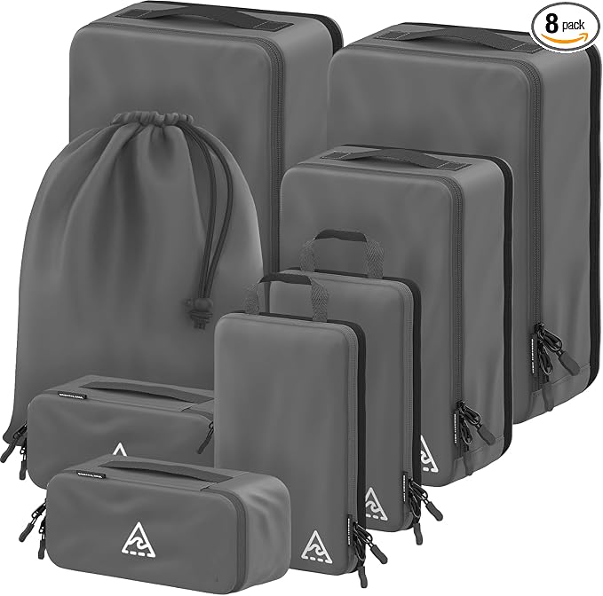 8 pcs Compression Packing Bags Cubes Set with HybridMax Double-Capacity Design - Packing Cubes for Travel Compression to Maximize Limited Luggage Space, Grey by WellTraveled
