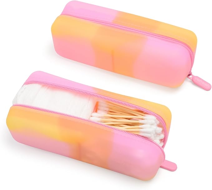 Cotton Pad Swab Travel Case, 2-in-1 Waterproof Organizer (Peach Sunrise) - Image 2