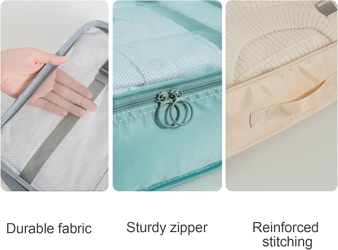 Travel Packing Cubes 7-Set, Luggage Organizer Bags for Clothes, Storage for Travel Accessories, Foldable for Cruise Carry-On Home, 3 Colors Grey/Korea Blue/Beige (Beige) - Image 7