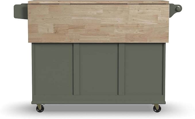 Homestyles Mobile Kitchen Island Cart with Wood Top and Dropleaf Breakfast Bar, 18" D x 53.5" W x 36" H, Green - Image 14
