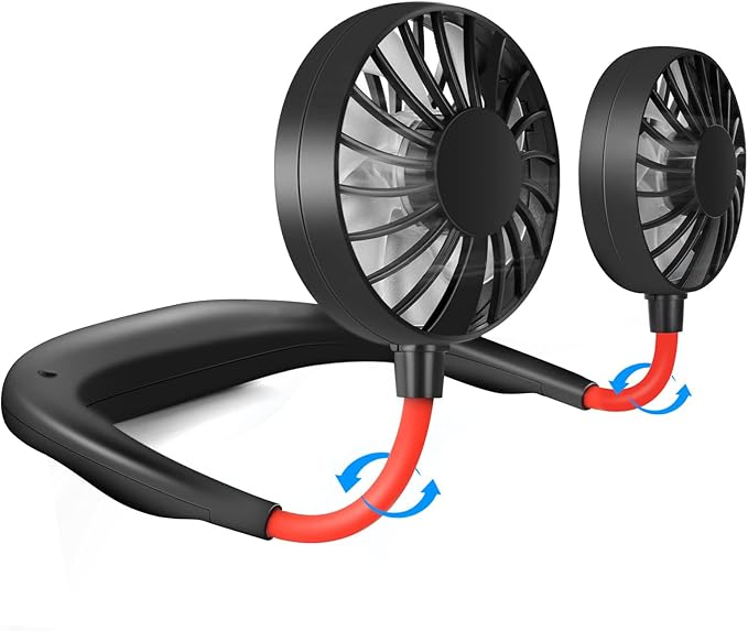 JUANANIUG Portable Neck Fan Rechargeable Personal HandFree Fan Mini USB Wearable Neckband Sport Fan 3 Speed Adjustable 360 Degrees Rotation Perfect for Working Traveling Office Reading (Red Black) by JUANANIUG