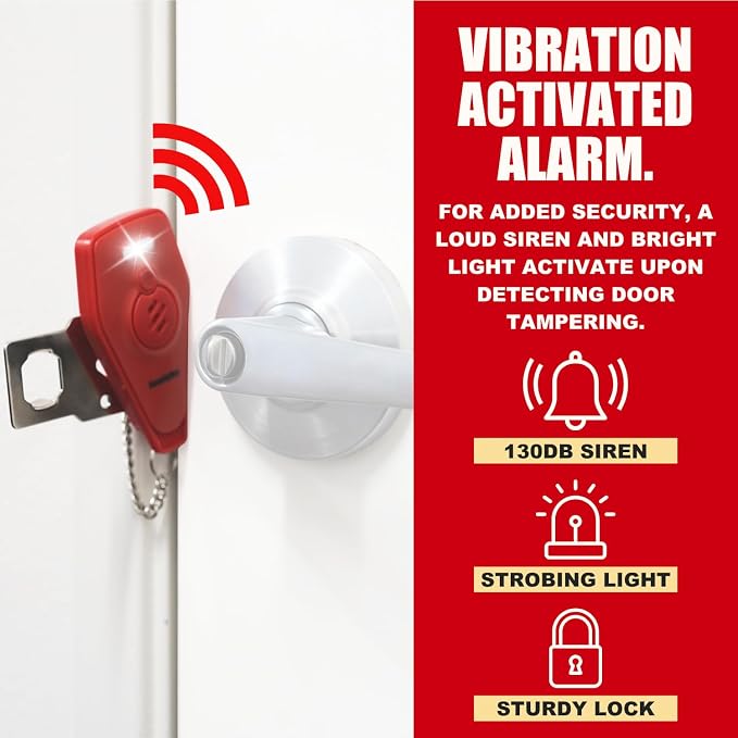 Securityman Portable Door Lock with Alarm | Hotel Door Locks for Travelers Security | Loud 130dB Door Security Device for Hotel Room, Apartment Home, & Travel Safety Inside for Women Children - Red - Image 4