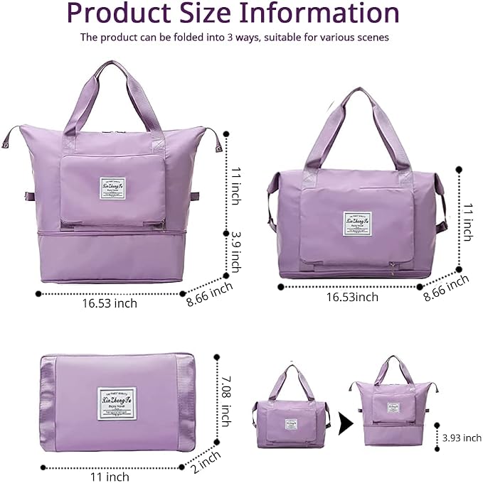 Large Capacity Foldable Travel Bag, Expandable Waterproof Carry on Bag, Dry and Wet Separation Spor Duffel Bags - Image 4