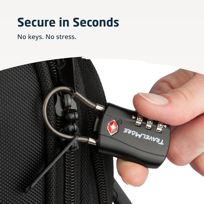 TSA Approved Luggage Locks, Travel Combination Cable Locks | TSA Accepted, Easy to Use, Durable, Flexible Steel Cable, Zinc Alloy Body, for Suitcases, Backpacks, Zippers, 1-Pack, Black - Image 7