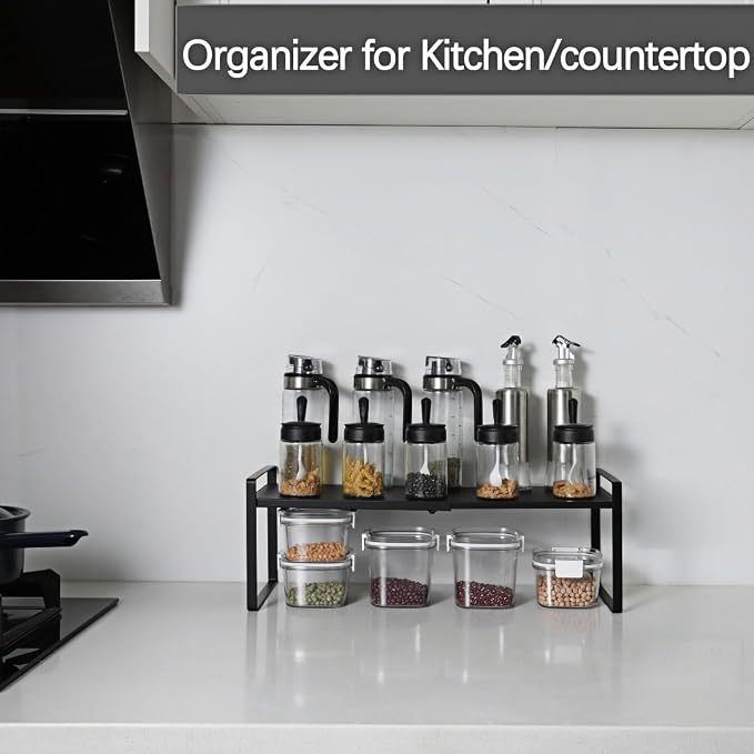 Expandable Cabinet Shelf Organizer Riser for Kitchen Pantry Cupboard Under Sink Countertop (black, 8.2’’D * 12.2-21.6’’W * 7.7’’H) - Image 3