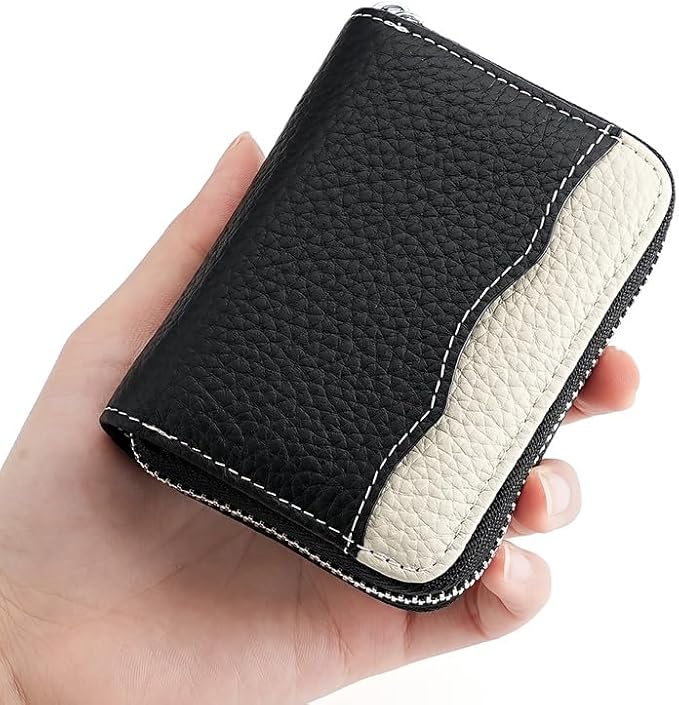Linno RFID 20 Slots Credit Card Holder Genuine Leather Small Wallet for Women or Men with Zipper - Image 6
