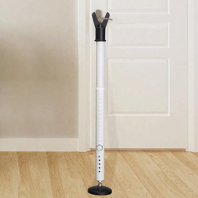 Door Security Bar, 1.25Inch Diameter Heavy Duty Security Bar with Large Rubber Base, Door Stopper for Apartment Hotel Home Travel Screen Door(1 Pack,White) by Unknown