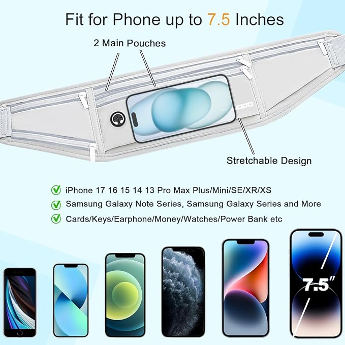 Fanny Pack with Water Bottle Holder, Running Hydration Belt, Grey | Water Resistant Waist Pack, Slim Runner Belt for iPhone Samsung, No Bounce, 4 Pocket Phone Holder for Running Walking, Unisex - Image 4