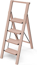 Taranta 4 Step Ladder,Aluminum Step Stool Foldable-Peach Pink | Lightweight Folding Ladder with Convenient Handgrip,Wide Top Pedal,330lbs Capacity Stepladder for Home,Office,Kitchen by TARANTA
