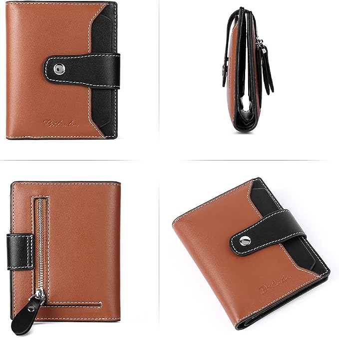 BOSTANTEN Leather Womens Wallet Small RFID Blocking Credit Card Holder | Removable ID Window, Zipper Coin Pocket, Bifold, Minimalist, Fits Small Purses, Daily Use, Ladies Gifts, Brown-Black - Image 5