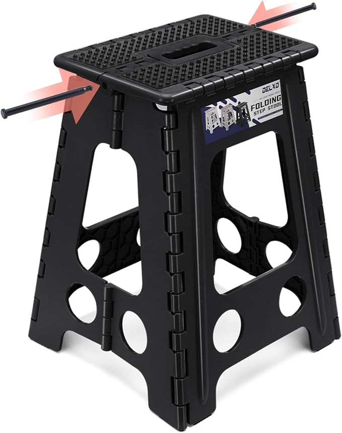Delxo 17.5 Inch Folding Step Stool,Foldable Step Stool for Adults Black Dot | Step Stool with Safety Lock,Portable Collapsible Step Stool,Non-slip Folding Stools for Kitchen Bathroom Bedroom Garden 1PC by Delxo