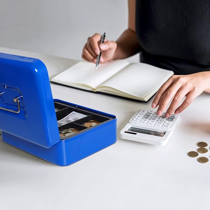 Jssmst Cash Box with Tray - Cash Box with Key Lock Safe Money Box with Cash Tray, Money Saving Box Lock Box for Money, 9.84'' x 7.87'' x 2.6'', Blue - Image 8