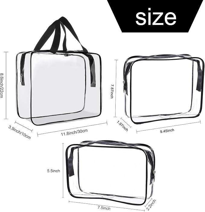 Clear Toiletry Bag Quart Size Bag Travel Makeup Cosmetic Bag PVC Toiletries Cosmetic Pouch for Women Men 3PCS (L+M+S) - Image 2