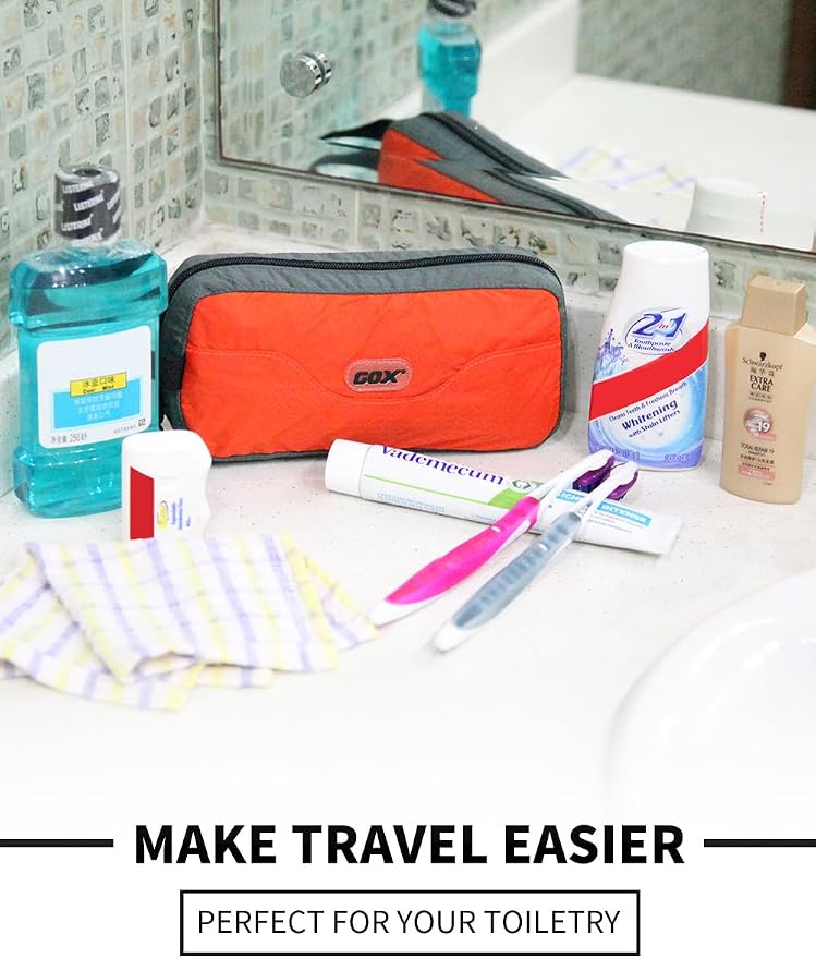 GOX Travel Small Toiletry Bag for Men Nylon Dopp Kit Medicine Bag Travel Organizer Pouch Shave Kits for Teens Toiletry Essentials Bathroom Compact (Orange, 7.9 * 3.7 * 2 Inches) - Image 5