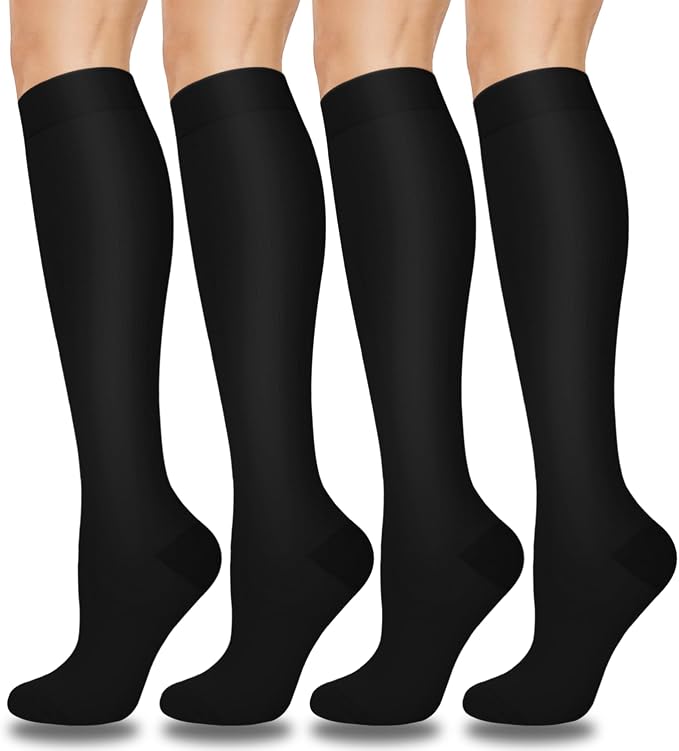 Aoliks Compression Socks for Women and Men 4 Pairs, Mild Support | Long Knee High Stockings for Nurses Running Travel Flying Pregnancy Athletic 15-20 mmHg by Aoliks
