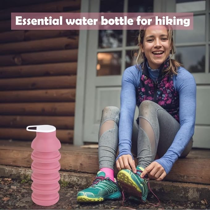 Collapsible Silicone Water Bottle - 20oz Foldable, Leakproof, BPA-Free - for Gym, Travel & Daily Use (Pink) - Image 7