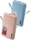 Miady UL Listed 2-Pack Small Portable Charger 5000mAh Power Bank for Travel | 18.5Wh丨Built-in 2 Cables丨3 Outputs 2 Inputs丨Compatible with iPhone Android etc丨Flight-Safe丨for Backpack Campingl丨Blue+Pink by Miady