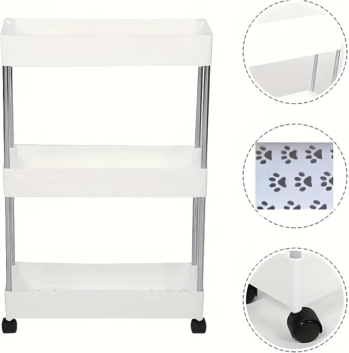 3 Tier Slim Storage Cart, Rolling Utility Cart for Home Office Narrow Corner, Space Saving Movable Organizer Bathroom Kitchen - Image 5