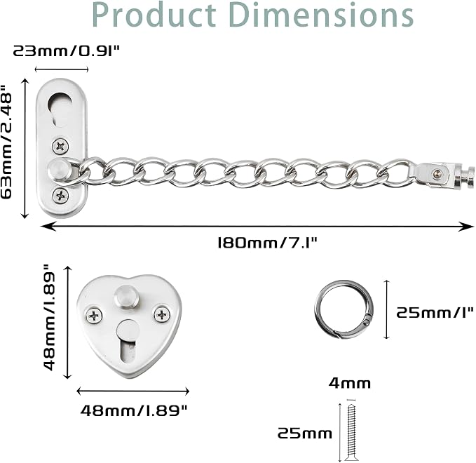 Alise Door Chain Lock, Brushed Nickel Adjustable Child Proof Security Door Lock for Apartment | Stainless Steel Chain Door Lock,Heart-Shaped Design Press-To-Unlock Heavy Duty Chain Lock For Barn Bedroom & Travel - Image 2