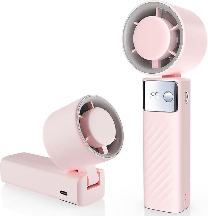 YOSHENMO Portable Handheld Turbo Fan - Foldable Mini Fan with Air Turbo Tech, 1-199 Speed Adjustment, 20H Runtime, LED Display, Battery-Powered for Indoor/Outdoor Use Nude Pink by YoShenMo