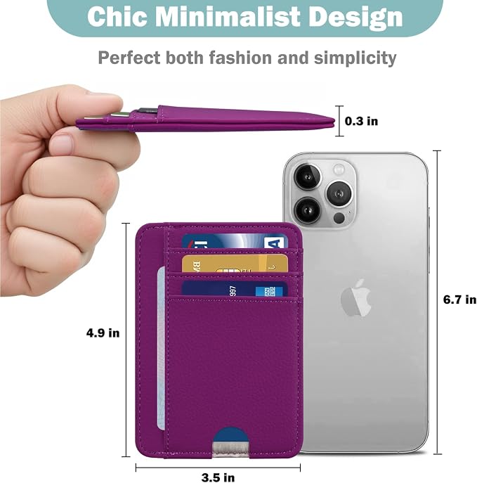 HOTCOOL Slim Wallet for Men, Minimalist Front Pocket Simple Leather Credit Card Holder RFID Blocking for Men & Women, Thin Organizer Gifts, Litchi - Grape Purple - Image 3