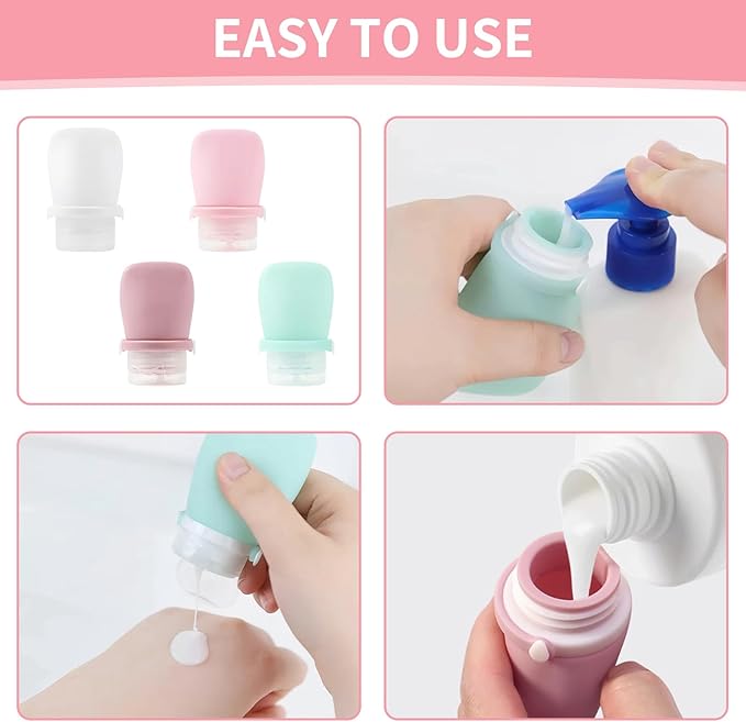 4 Pack 1oz Silicone Travel Bottles Leak Proof Squeeze Bottles For Toiletries Shampoo Conditioner Lotion Salad Dressing Travel Size Containers - Image 6