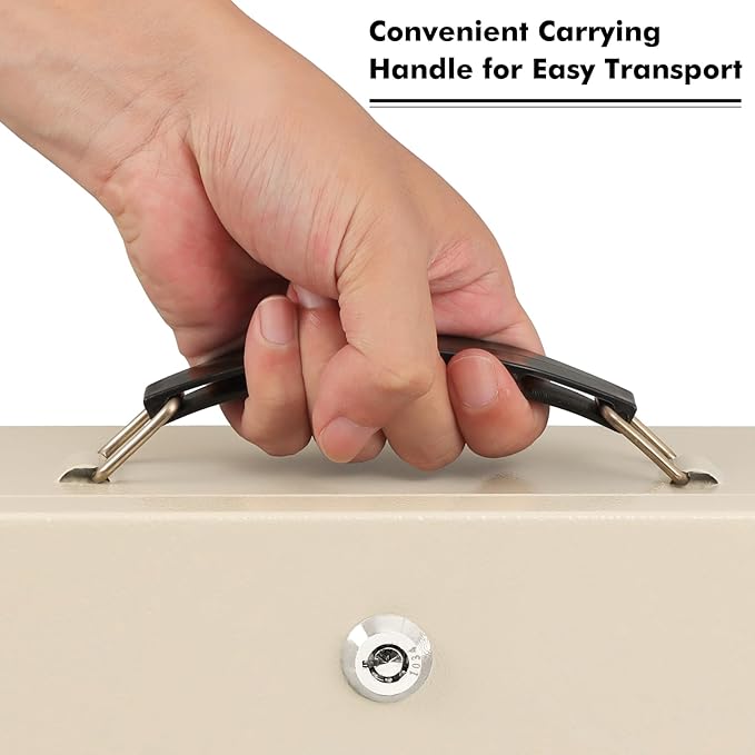 KYODOLED Fireproof Document Box with Key Lock, Safe Storage Box for Valuables, Fire Resistance Security, Fireproof Lock Box for Passport, Cash, Tablet 13.2'' x 11'' x 4.13'' Beige - Image 5