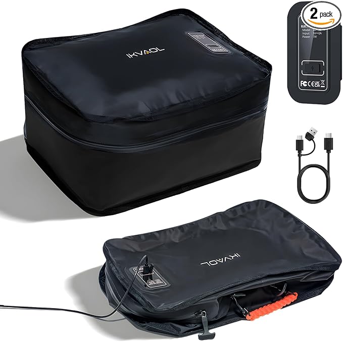 Travel Vacuum Packing Cubes with Built-in Pump, Space Saver (2-Pack) | 23L Small Organizer, Built-in 50kPa Pump, USB-C phone & power bank, 180° Opening, Airtight Zipper, Tearproof Fabric by IKVAOL