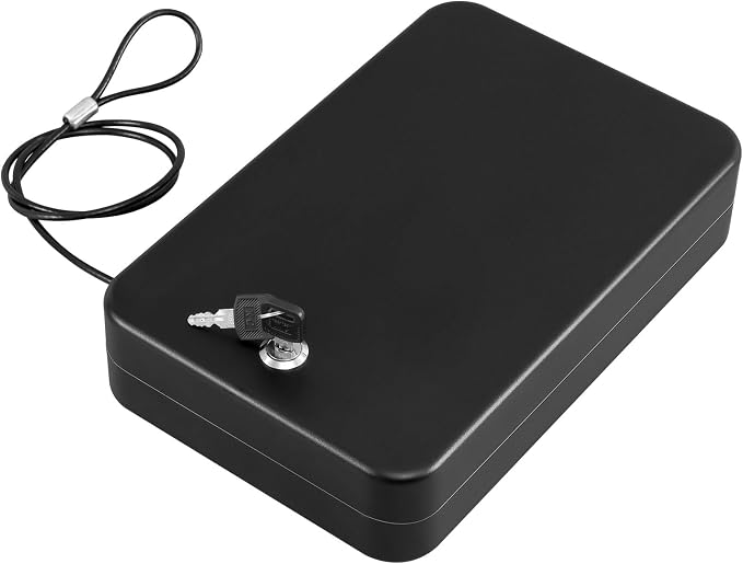 Portable Handgun Pistol Gun Safe Lock Box for Car, Travel & Home | Secures handgun storage, key-lock access, steel build, 11.4” x 7.3“ x 2.6”, for car, home, travel, gun owners by Dalmbox