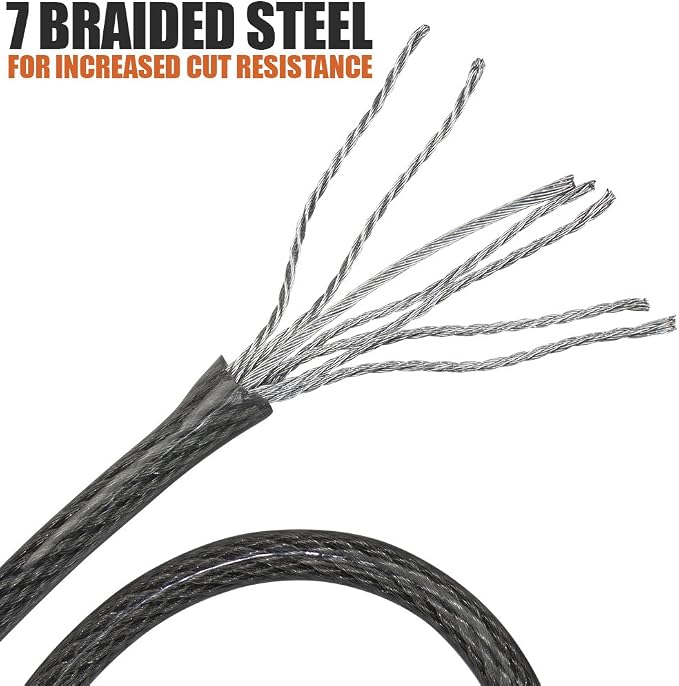 BV Heavy-Duty 7FT Security Cable with Loops-10mm (3/8 Inch) Cut-Resistant Braided Steel Cable-Versatile & Weatherproof-Security Chain for Padlock, Chain Lock, Wire Lock (Pair) - Image 4