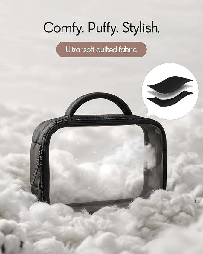 Moyad TSA Approved Toiletry Bag Clear Quart Size Travel Bags Makeup Bag | Large Opening, for Men and Women, Carry on Airline Compliant, Transparent Liquids Pouch, Puffer Black - Image 5